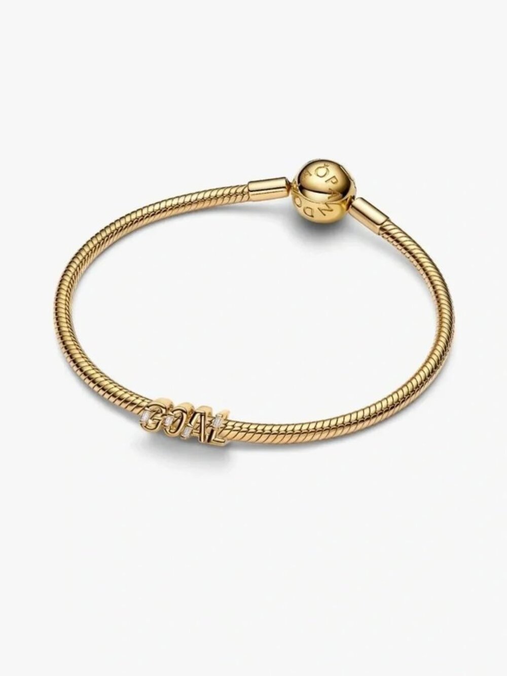 Pandora Gold Logo Cable Snake Bracelet with Letter Charm